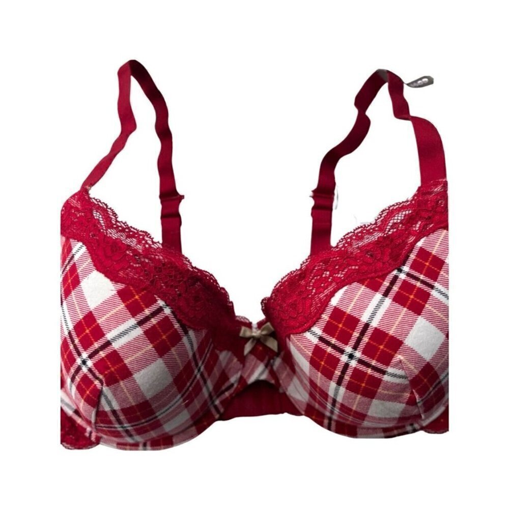 Ambrielle Organic Cotton Demi Classic Racerback Red Plaid Bra Size 38DD - Picture 2 of 11